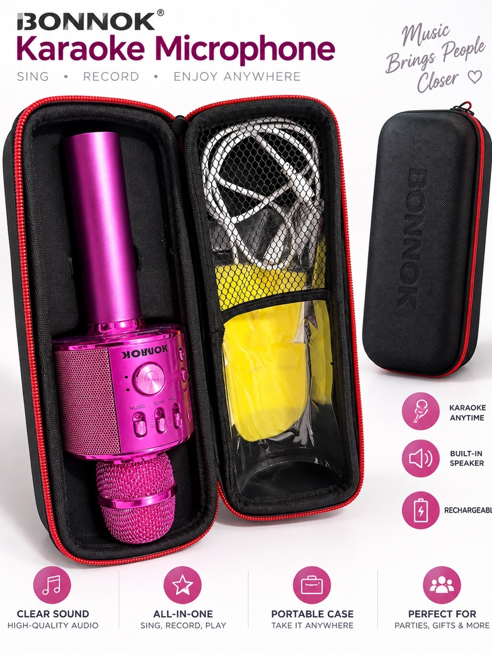 BONNOK Wireless Karaoke Microphone Set with Case
